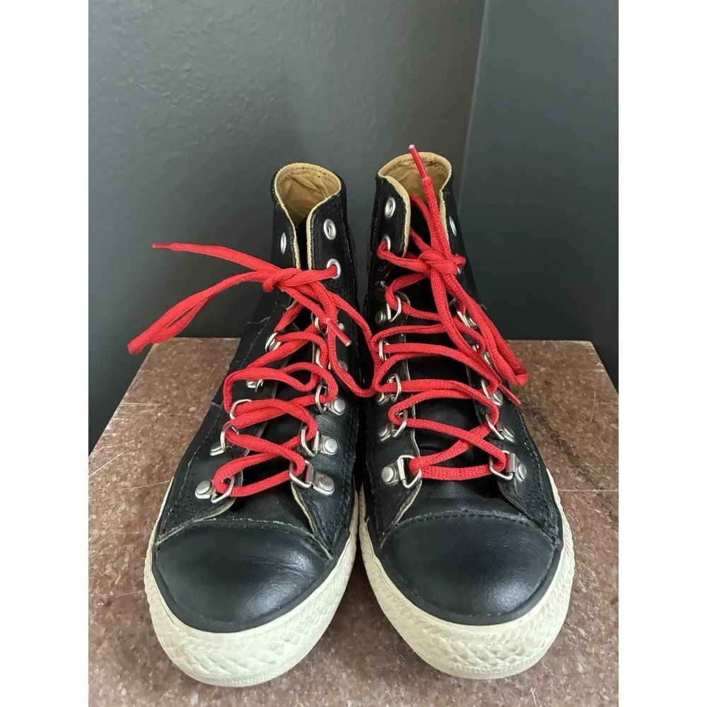Converse Chuck Taylor All Star Junior Leather Hi Top Size 6y Black With Red Lace